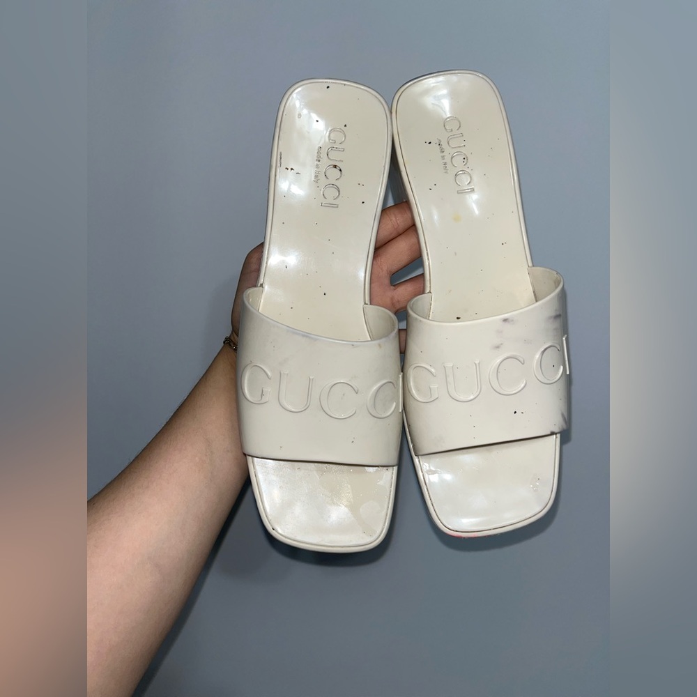 Gucci White Platform Slide Sandals